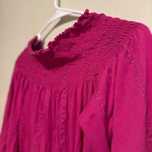 Lauren Ralph Lauren Smocked Mock Neck 3/4 Sleeve Top Blouse Pink